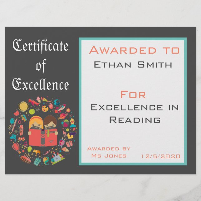 Reading Award certificate Teacher supplies (Front)