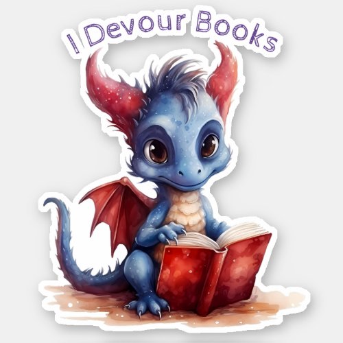   Reading Baby Dragon AP88 I DEVOUR Books Cute Sticker