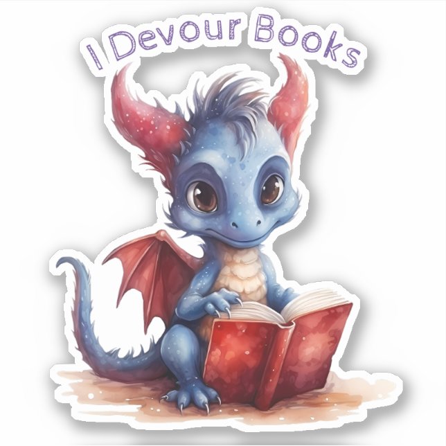  *~* Reading Baby Dragon AP88 I DEVOUR Books Cute Sticker (Front)
