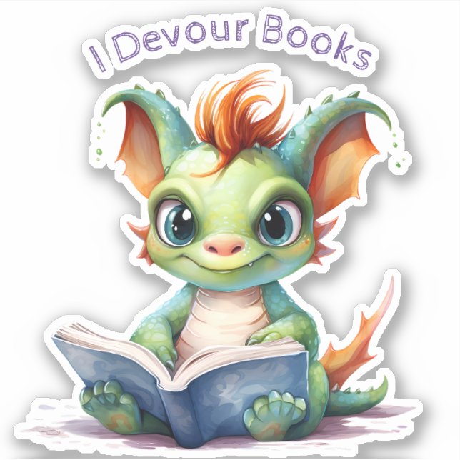  *~* Reading Baby Dragon  - I DEVOUR AP88 BOOKS Sticker (Front)