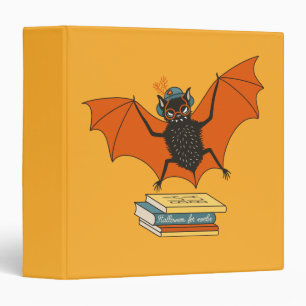 Reading Bat   Whimsical Librarian with Books 3 Ring Binder