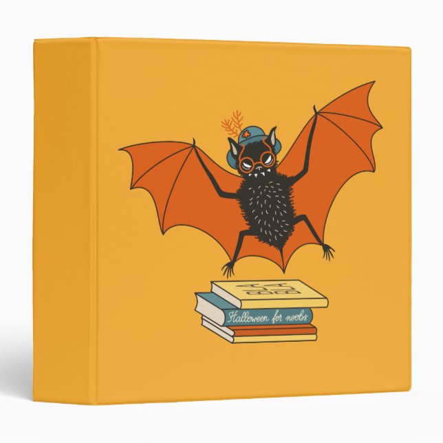 Reading Bat | Whimsical Librarian with Books 3 Ring Binder (Front/Spine)