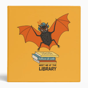 Reading Bat   Whimsical Librarian with Books 3 Ring Binder
