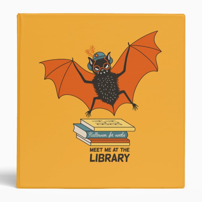 Reading Bat | Whimsical Librarian with Books 3 Ring Binder (Front)