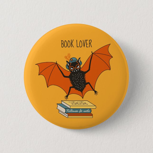Reading Bat | Whimsical Librarian with Books Button (Front)