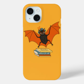 Reading Bat | Whimsical Librarian with Books iPhone 15 Case