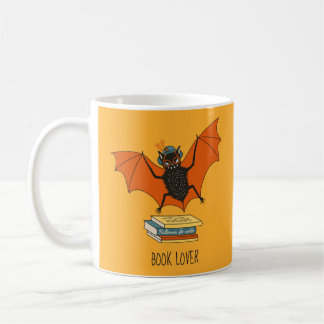 Reading Bat | Whimsical Librarian with Books Coffee Mug
