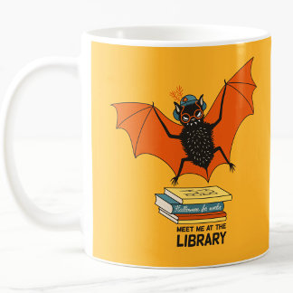 Reading Bat | Whimsical Librarian with Books Coffee Mug