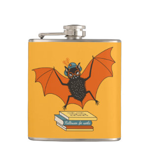 Reading Bat Whimsical Librarian with Books Flask