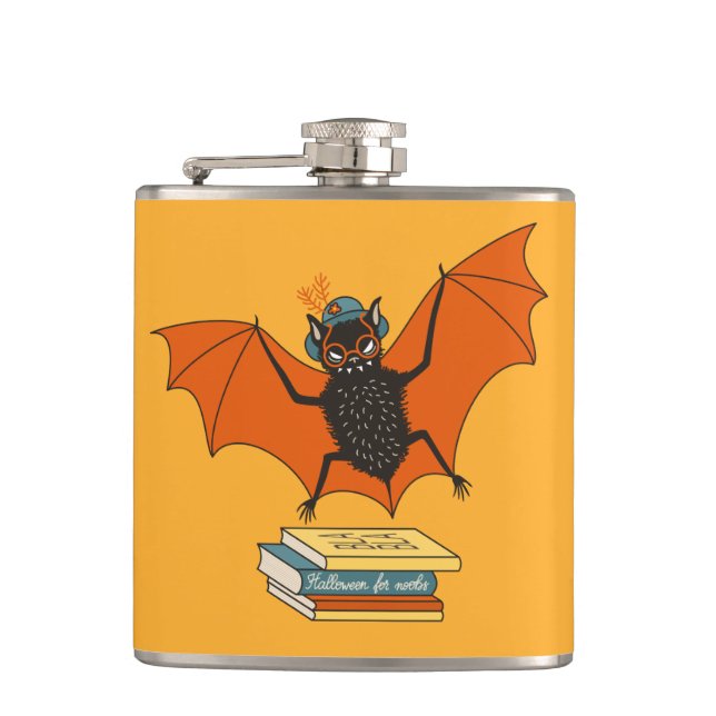 Reading Bat | Whimsical Librarian with Books Flask (Front)