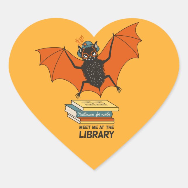 Reading Bat | Whimsical Librarian with Books Heart Sticker (Front)
