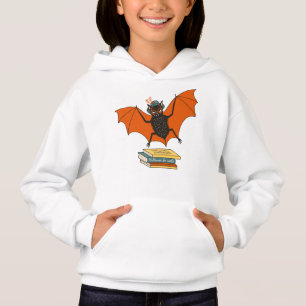 Reading Bat Whimsical Librarian with Books Hoodie