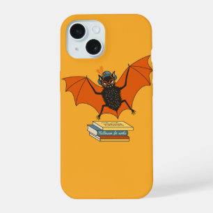 Reading Bat Whimsical Librarian with Books iPhone 15 Case