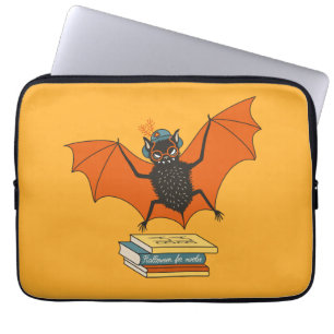 Reading Bat   Whimsical Librarian with Books Laptop Sleeve