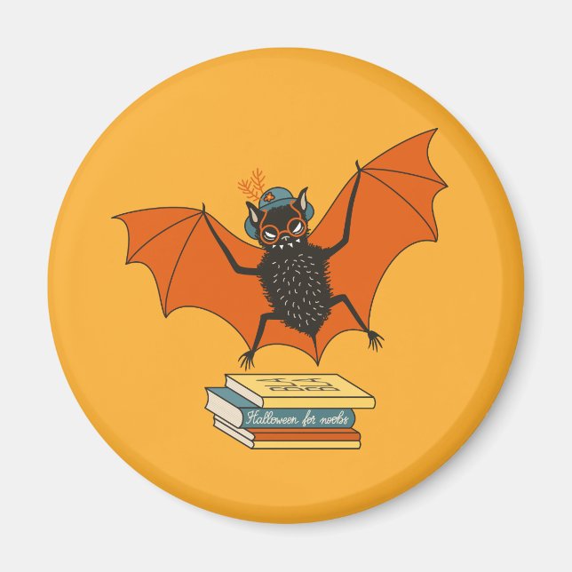 Reading Bat | Whimsical Librarian with Books Magnet (Front)
