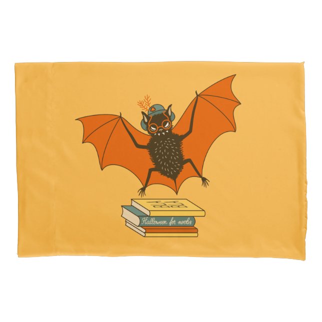 Reading Bat | Whimsical Librarian with Books Pillow Case (Front)