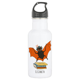 Reading Bat | Whimsical Librarian with Books Stainless Steel Water Bottle