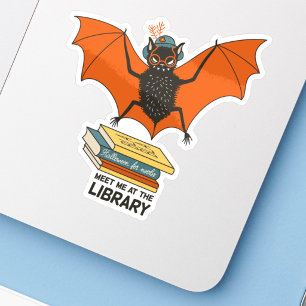 Reading Bat Whimsical Librarian with Books Sticker