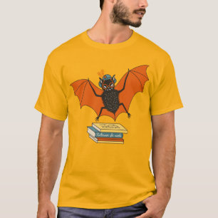 Reading Bat   Whimsical Librarian with Books T-Shirt