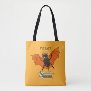 Reading Bat Whimsical Librarian with Books Tote Bag