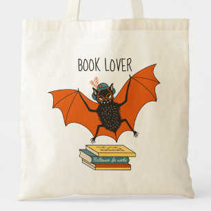 Reading Bat   Whimsical Librarian with Books Tote Bag
