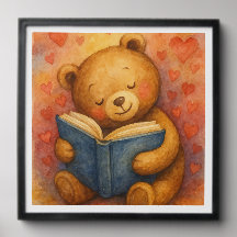 Reading Bear – Whimsical Watercolor Wall Tile