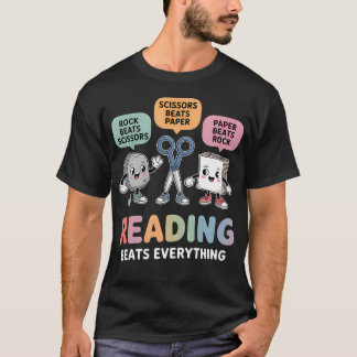 Reading Beats Everything Teacher Rock Paper Scisso T-Shirt