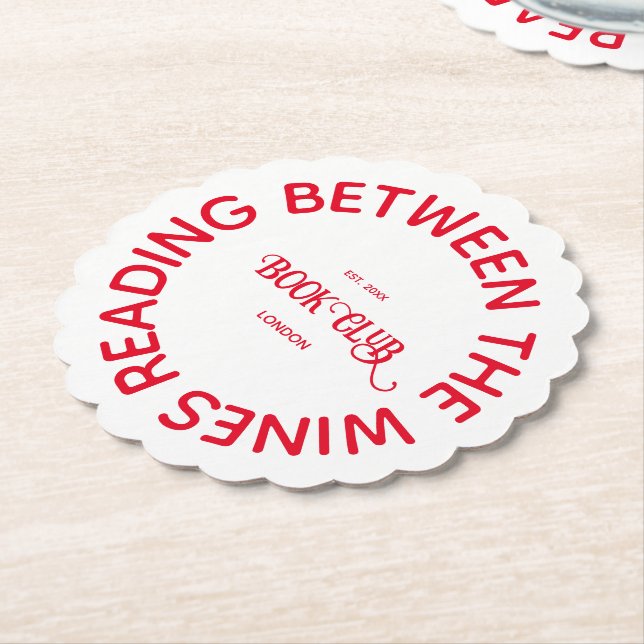 Reading Between The Wines Book Club Red Crest Paper Coaster (Angled)