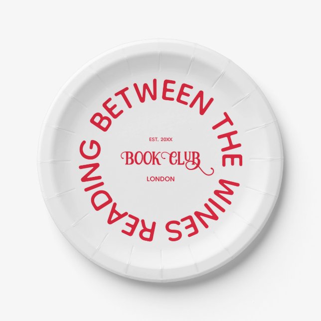 Reading Between The Wines Book Club Red Crest Paper Plates (Front)