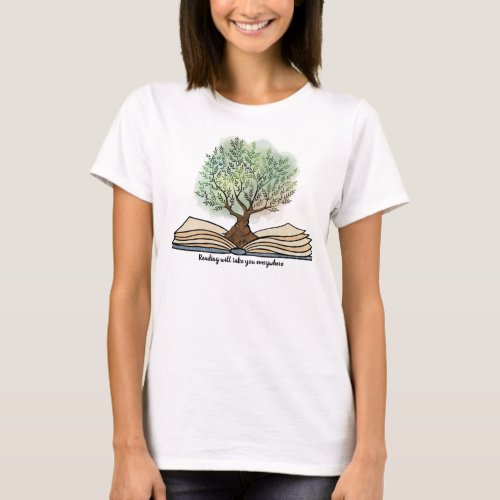 Reading book blooming tree personalized T_Shirt