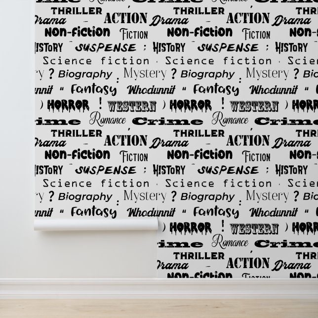 Reading Book Genres Black and White Typographic Wallpaper (Application)