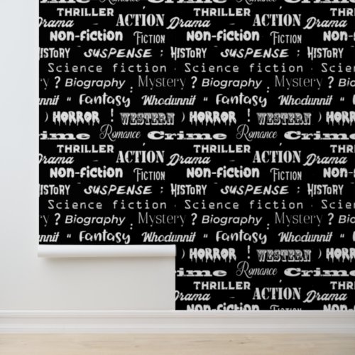 Reading Book Genres Monochrome Typographic Wallpaper