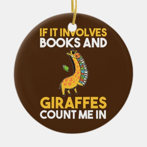 Reading Books And Giraffes  Ceramic Ornament