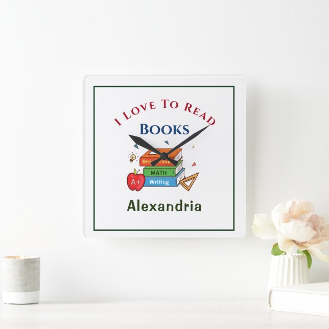  Reading Books Book Lover Write Story Personalize Square Wall Clock (Home)