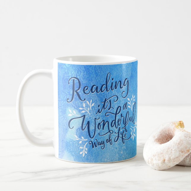 Reading Books Librarian Blue Typography Quote Coffee Mug (With Donut)