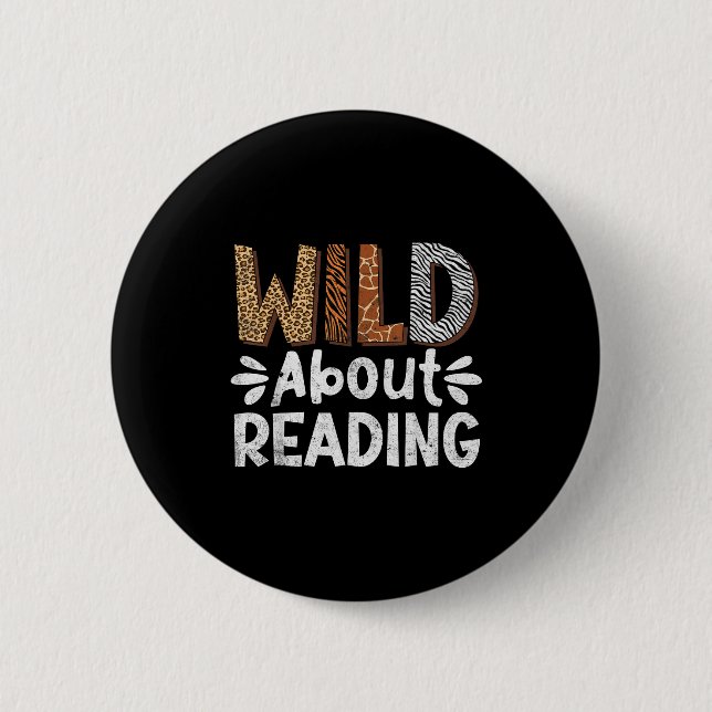 Reading books reader librarian wild animals leopar button (Front)
