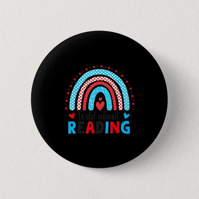 Reading books reader lover librarian teacher kids button (Front)
