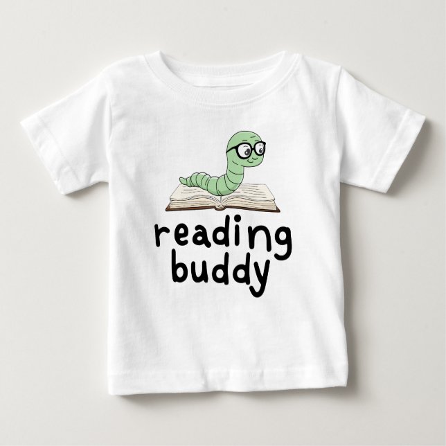 Reading Buddy Cute Bookworm With Book Baby T-Shirt (Front)
