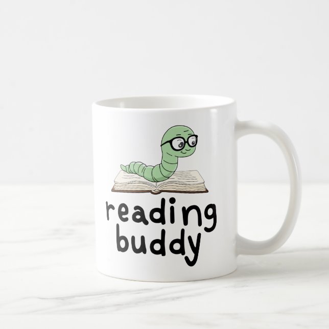 Reading Buddy Cute Bookworm With Book Coffee Mug (Right)