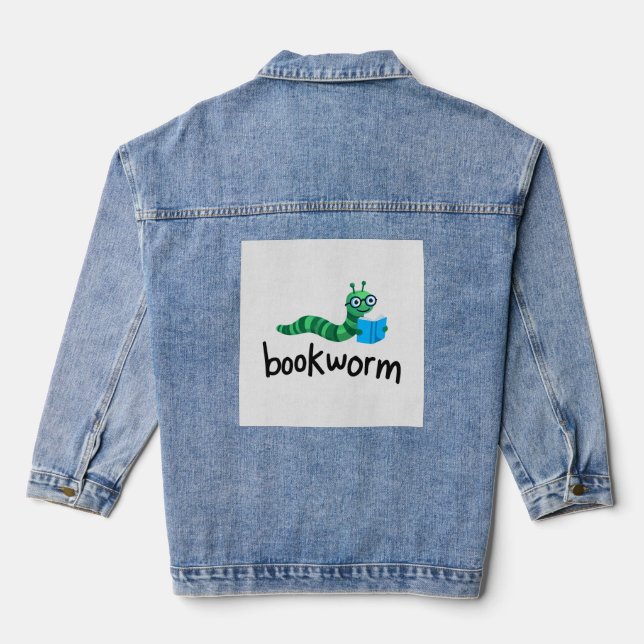 Reading Buddy Cute Bookworm With Book Denim Jacket (Back)