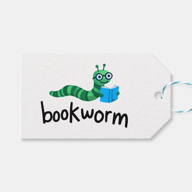 Reading Buddy Cute Bookworm With Book Gift Tags (Front (Horizontal))