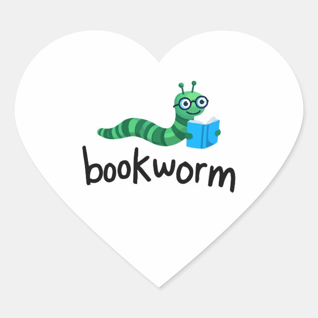 Reading Buddy Cute Bookworm With Book Heart Sticker (Front)