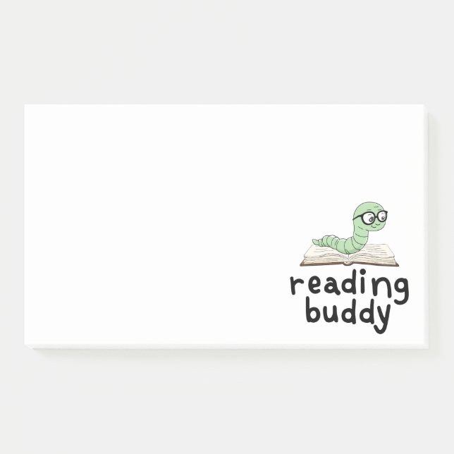 Reading Buddy Cute Bookworm With Book Post-it Notes (Front)