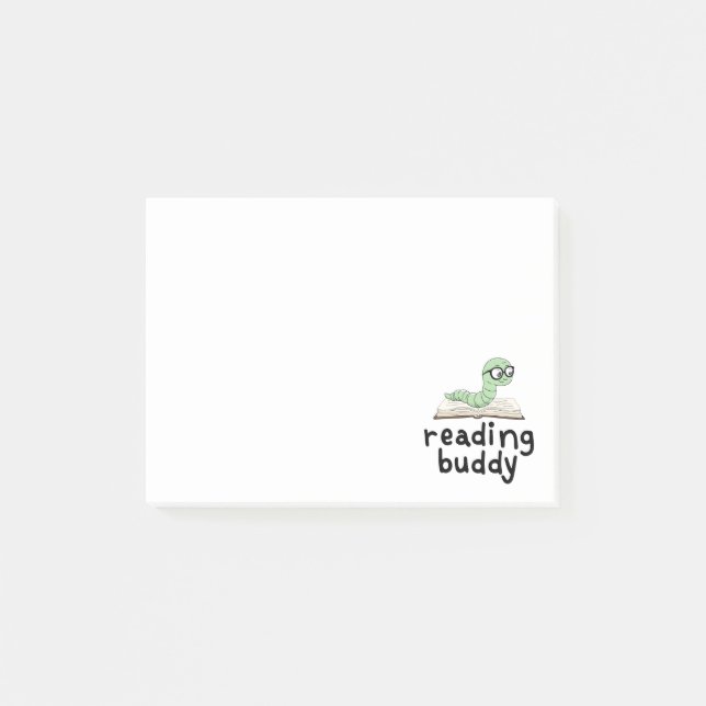 Reading Buddy Cute Bookworm With Book Post-it Notes (Front)