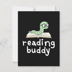 Reading Buddy Cute Bookworm with Book Postcard