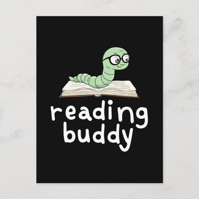 Reading Buddy Cute Bookworm with Book Postcard (Front)