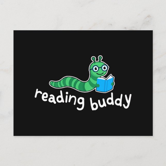 Reading buddy Cute bookworm with book Postcard (Front)