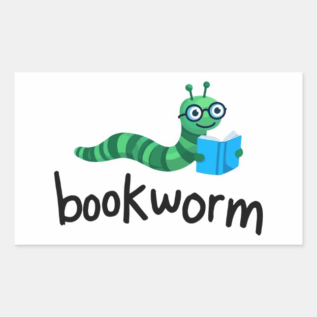 Reading Buddy Cute Bookworm With Book Rectangular Sticker (Front)