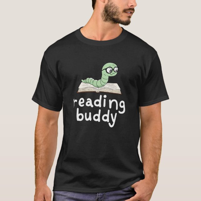 Reading Buddy Cute Bookworm with Book T-Shirt (Front)