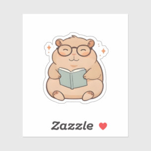 Reading Capybara with Glasses Kawaii Design Sticker